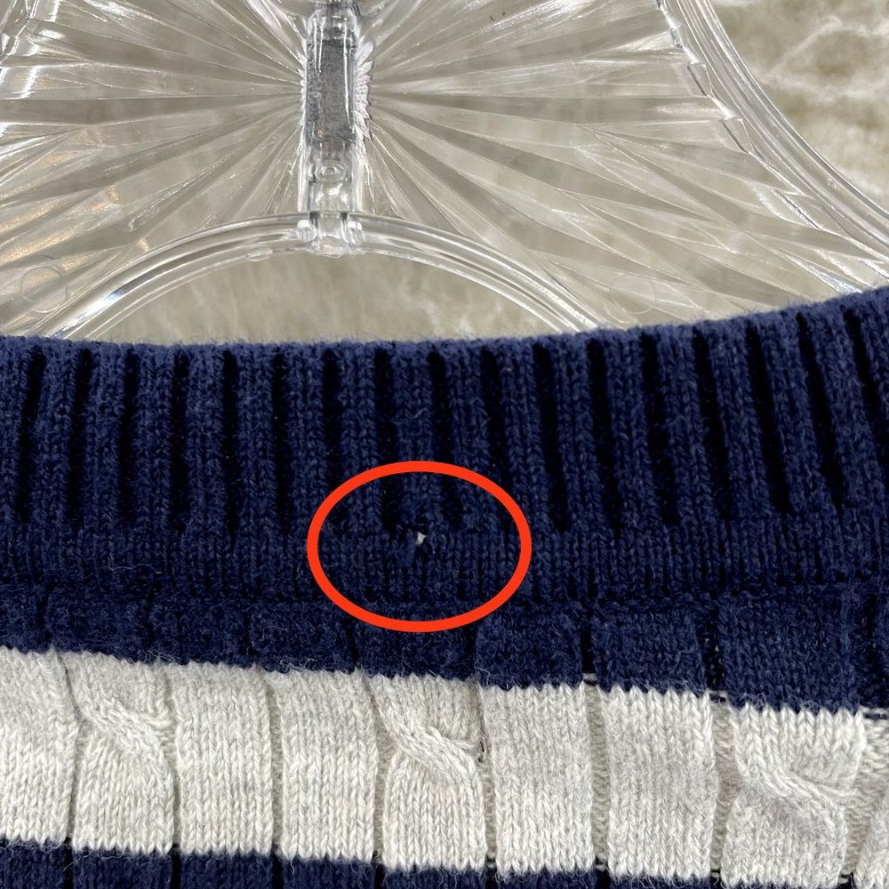 Tommy Hilfiger Navy Blue Grey Striped Cable Knit V-Neck Sweater Womens M Medium - Picture 5 of 9